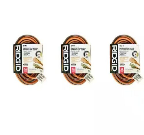 RIDGID 50 ft. 14/3 Extension Cord in Orange and Gray, 3-Pack - Lot 719