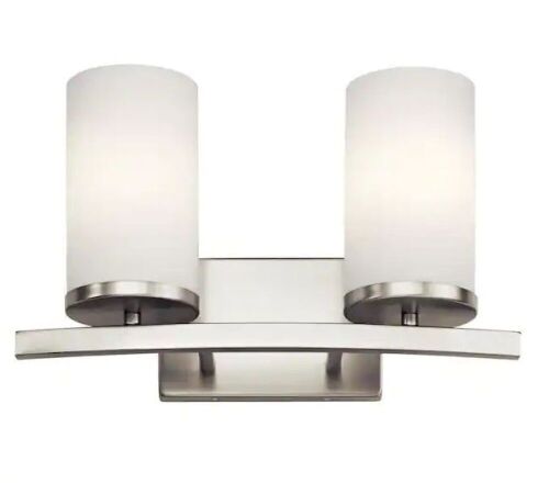 KICHLER Crosby 15 in. 2-Light Brushed Nickel Contemporary Bathroom Vanity Light with Satin Etched Opal Glass - Lot 807