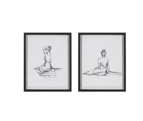 Madison Park Feminine Figures Black/White Sketch 2-piece Framed Glass and Matted Wall Art Set 17 in. W x 21 in. H x 1.05 in. D  - Lot 137