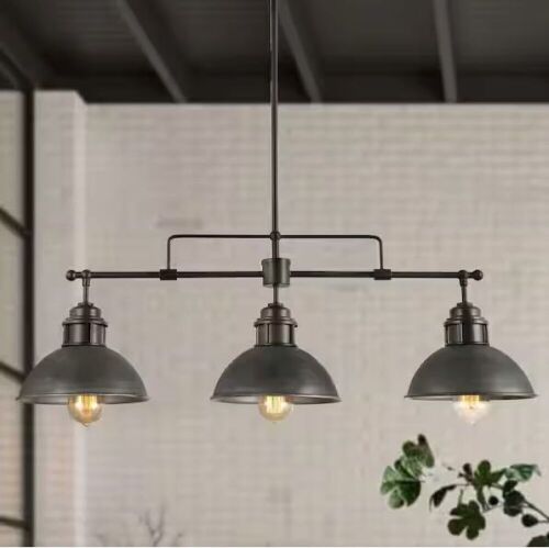 LNC Industrial Black Farmhouse Barn 3-Light Linear Pendant Light with Brushed Silver Shades - Lot 217