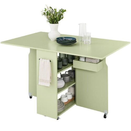 Multipurpose Folding Table w/ Wheels, 3 Storage Shelves, Cubby, Handle - Lot 80