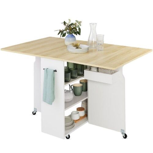 Multipurpose Folding Table w/ Wheels, 3 Storage Shelves, Cubby, Handle - Lot 82