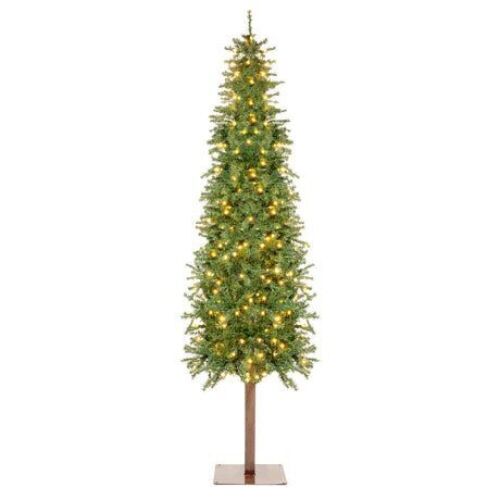 7.5' Pre-Lit Artificial Alpine Slim Pencil Christmas Tree w/ LED Lights, Stand - Lot 218