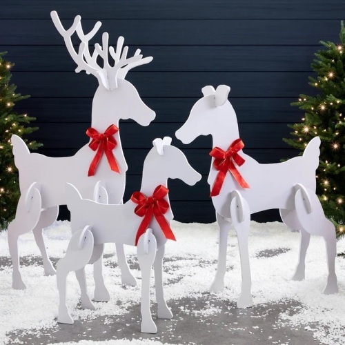 3-Piece Reindeer Family Silhouette Yard Decoration w/ Buck, Doe, Fawn - 56in - Lot 6773