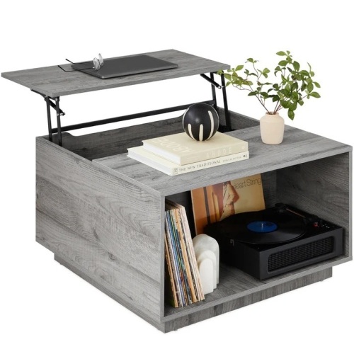 Square Rustic Modern Lift Top Coffee Table w/ Cubby - Lot 7454