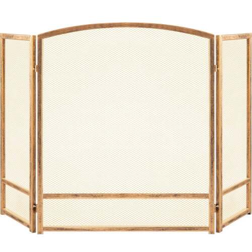 3-Panel Simple Steel Mesh Fireplace Screen w/ Worn Finish - 47.5x27.25in - Lot 7690