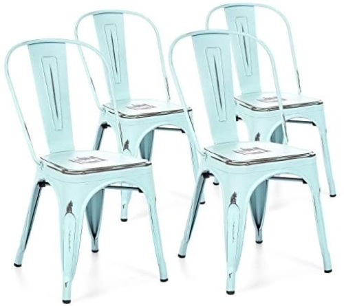 Industrial Metal Bistro Dining Side Chairs, Set of 4  - Lot 36