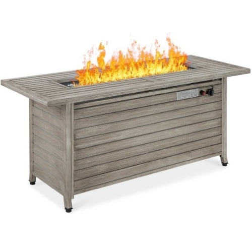 57in 50,000 BTU Rectangular Propane Aluminum Gas Fire Pit Table w/ Cover, Glass Beads   - Lot 47