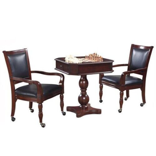 Carmelli NG2995 Fortress Chess, Checkers & Backgammon Pedestal Game Table & Chairs Set - Light Cosmetic Damage to Top, Missing Some Hardware, Missing Checkers & Backgammon Pieces - Lot 85
