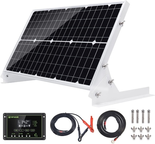 Topsolar 30W 12V Solar Panel Kit Battery Charger Maintainer, 10A Solar Charge Controller, Adjustable Mount Tilt Rack Bracket - Lot 111