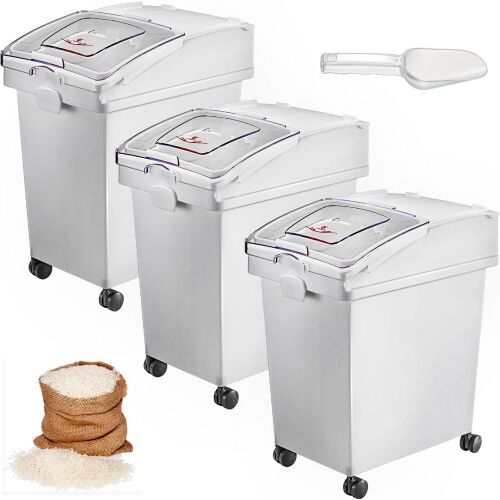 3 Pack Ingredient Bin With Caster 6.6 Gallon Mobile Restaurant Kitchen Flour Bin - Lot 151