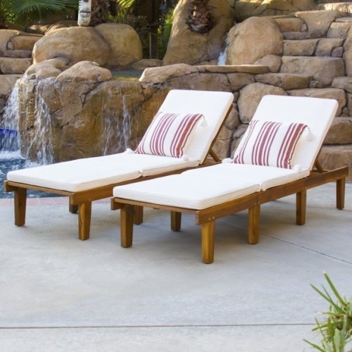 Outdoor Patio Poolside Acacia Wood Chaise Lounge, Set of 2   - Lot 287