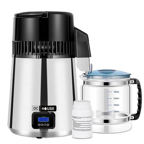 ECO-WORTHY 1 Gallon Water Distiller Timeable Pure Water Distillation with 304 Stainless Steel Filter and CNC Timing LCD Display for Home Countertop 110V - Lot 298