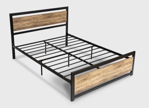 Heavy Duty Metal Bed Frame with Modern Wooden Headboard & Footboard, Full  - Lot 313