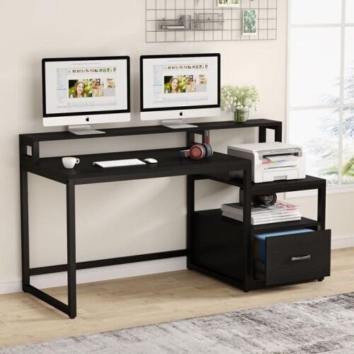 Tribesigns 59" Computer Desk with File Drawer and Storage Shelves - Lot 342