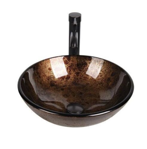 Brown Glass Round Vessel Sink With Hand-Painted Pattern - Lot 390