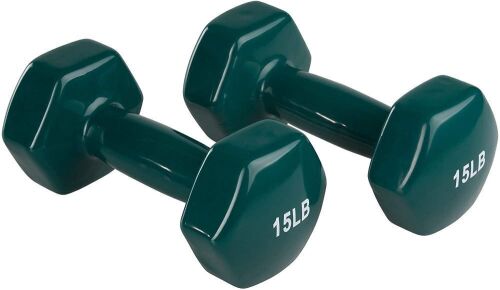Amazon Basics Vinyl Coated 15lb Hand Weight Dumbbell, Set of 2 - Lot 516