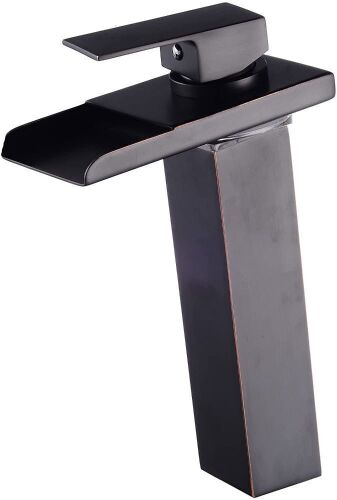 Wovier Oil Rubbed Bronze LED Waterfall Spout Bathroom Sink Faucet with Supply Hose - Lot 547