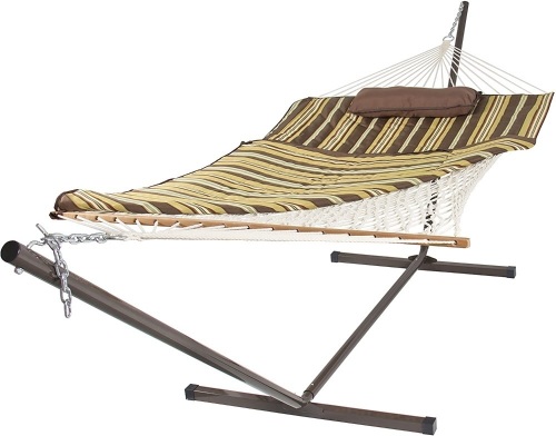 Cotton Rope Hammock & 12 Feet Steel Stand Combo w/ Stripe Pad and Pillow - Lot 649