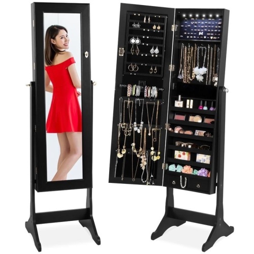 6-Tier Standing Jewelry Mirror Armoire w/ LED Lights  - Lot 681