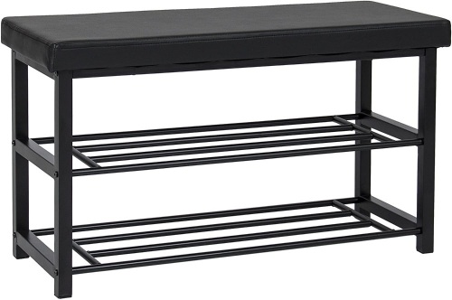 Lot of (2) 2-Tier 220lb Capacity Steel Metal Shoe Storage Bench w/Leather Top - Lot 738