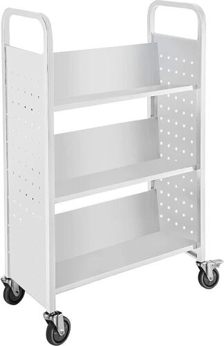 BestEquip Book Cart, 200LBS Library Cart, 30x14x45 Inch, Single Sided V-Shaped Sloped Shelves with 4 Inch Lockable Wheels  - Lot 759