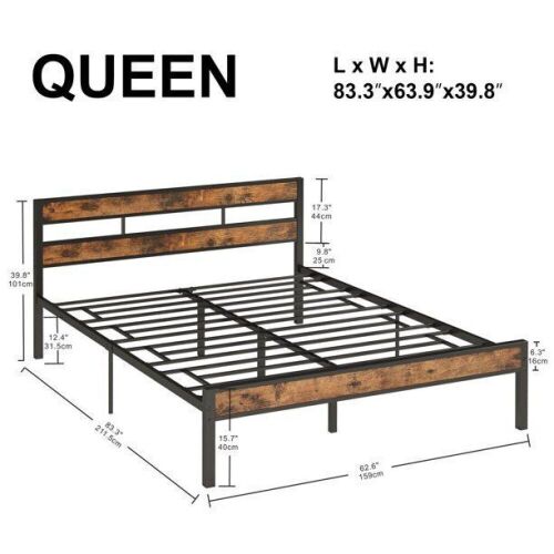 Likimio Platform Metal Bed Frame with Headboard, Queen - Lot 769