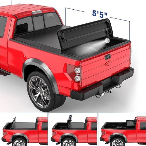 MOSTPLUS Quad Fold Soft Truck Bed Tonneau Cover On Top Compatible for 2015-2021 Ford F150 F-150 Bed Fourth Fold Styleside 5.5 FT Feet Bed - Lot 798