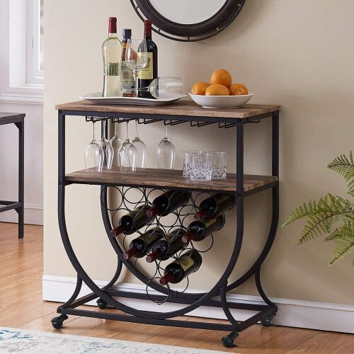 O&K FURNITURE Industrial Bar Wine Rack Cart with Glass Holder - Lot 1189
