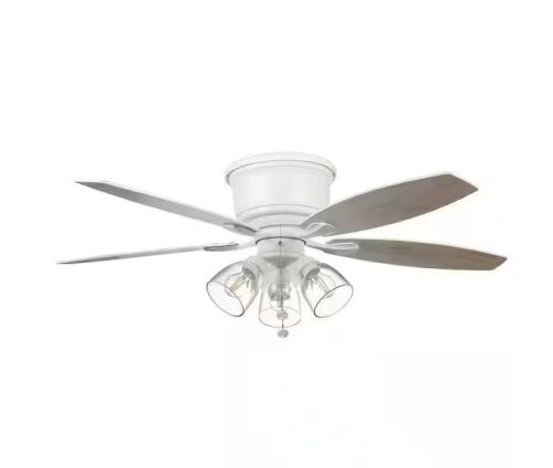 Hampton Bay Stoneridge 52 in. Indoor LED Matte White Hugger Ceiling Fan with Light Kit, 5 Reversible Blades and Reversible Motor - Lot 311