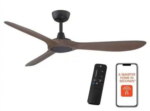 Home Decorators Collection Tager 52 in. Smart Indoor/Outdoor Matte Black with Whiskey Barrel Blades Ceiling Fan with Remote Powered by Hubspace - Lot 321