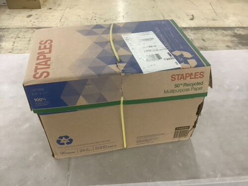 Staples 50% Recycled Multipurpose Paper, 8.5" x 11", 24 lb, 96 Brightness, 5000 Sheets - Lot 362