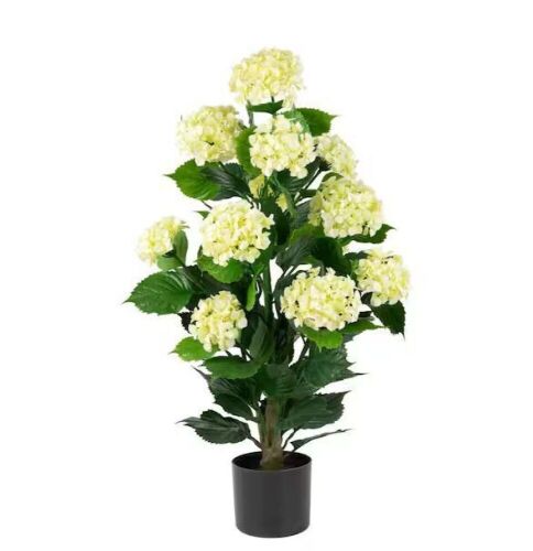 NATURAE DECOR Artificial 37 in. White Hydrangea in Black Pot - Lot 369