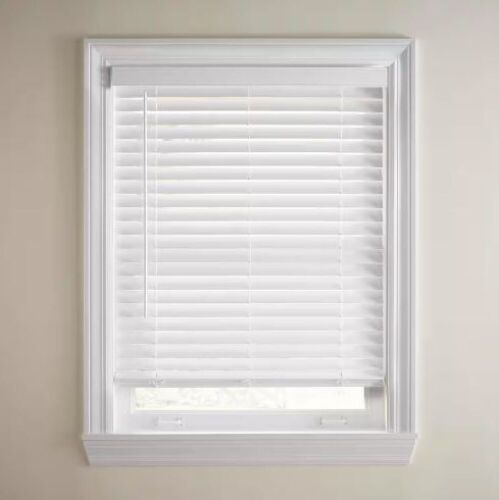 Home Decorators Collection White Cordless Faux Wood Blinds for Windows with 2 in. Slats, 34 in. W x 64 in. L  - Lot 376