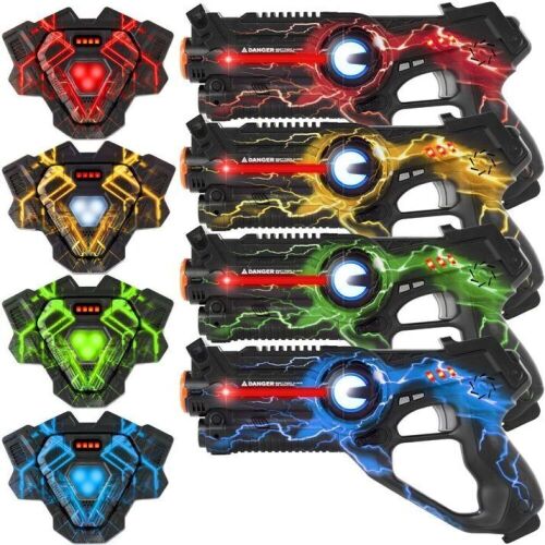 Set of 4 Infrared Laser Tag Blasters and Vests for Kids & Adults - Lot 573