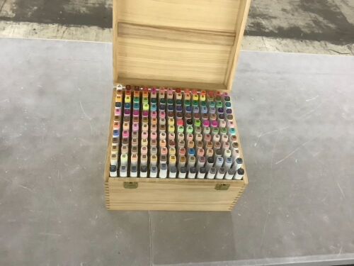 Alcohol-Based Marker Pen Kit w/ Brush & Chisel Tip, Carrying Case - Damaged Lid  - Lot 765