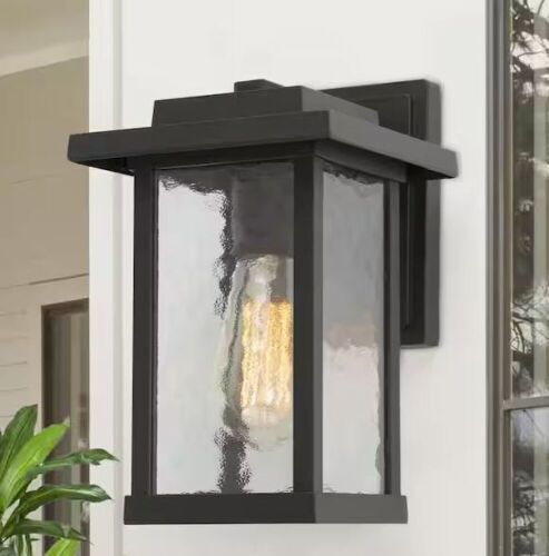 LNC Matte Black Outdoor Wall Lantern Sconce with Textured Glass Shade  - Lot 553