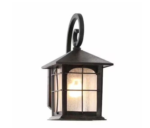 Lot of (2) Home Decorators Collection Brimfield 12.75 in. Aged Iron 1-Light Line Voltage Outdoor Wall Light Lantern Sconce  - Lot 247