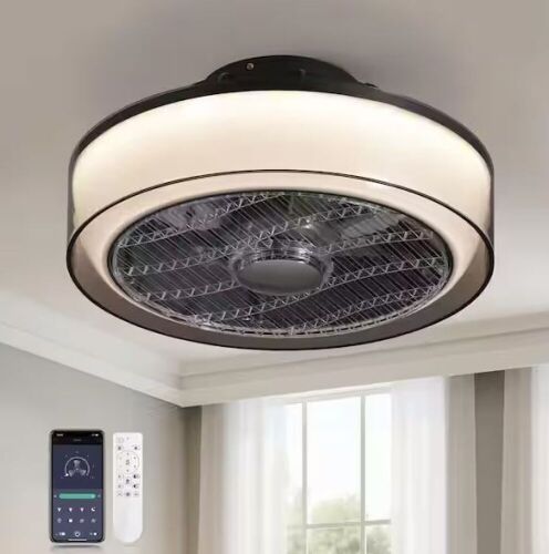 ANTOINE 16 in. Indoor Smoky Gray Low Profile Ceiling Fan with Dimmable LED Light Flush Mount  - Lot 248