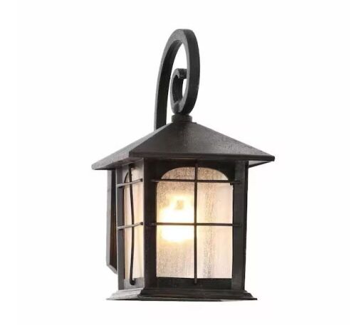 Lot of (2) Home Decorators Collection Brimfield 12.75 in. Aged Iron 1-Light Line Voltage Outdoor Wall Light Lantern Sconce  - Lot 433