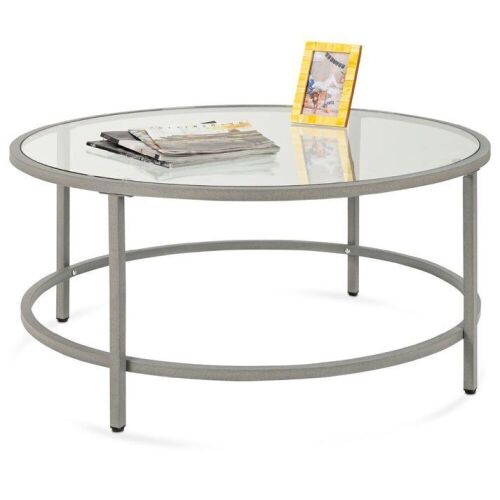 Round Tempered Glass Coffee Table w/ Steel Frame - 36in - Lot 534
