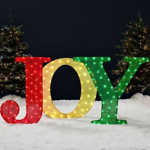 3-Piece 3D Lighted Christmas JOY Yard Decoration w/ 150 LED Lights - 32in - Lot 738
