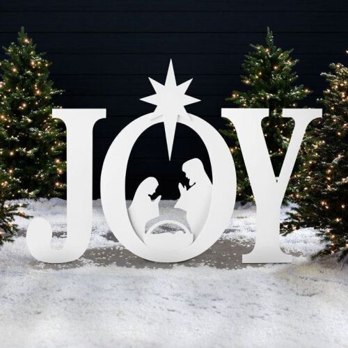 3-Piece Christmas JOY Nativity Yard Decoration w/ Ground Stakes - 46in - Lot 117