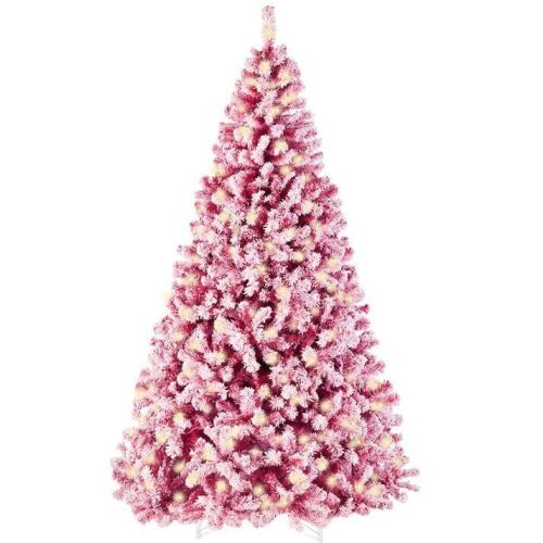 4.5' Prelit Pink Christmas Tree, Snow Flocked Full Holiday Decor w/ Metal Base - Lot 200