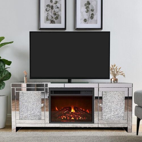  COSVALVE 47.2" Mirrored Fireplace TV Stand with LED Light, for TVs Up to 55 Inch - Lot 11