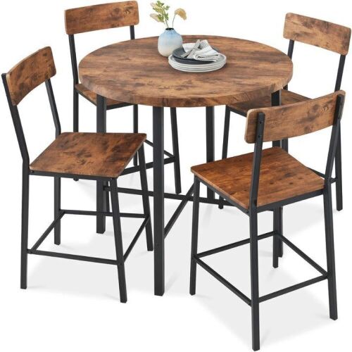 5-Piece Modern Round Counter Height Dining Set w/ 4 Chairs - 35.5in - Lot 21