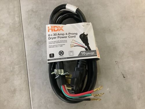 HDX 6 ft. 10/4 30 Amp 4-Prong Dryer Power Cord, Grey - Lot 409
