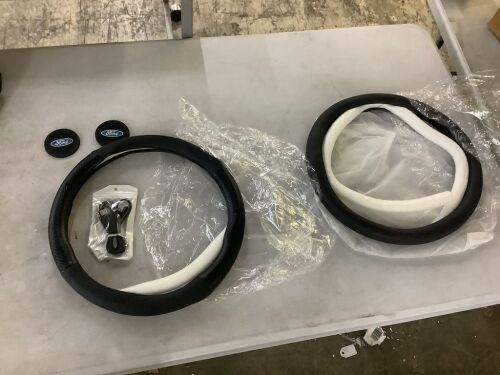 Ford Steering Wheel Cover, Nappa Premium Leather Carbon Fiber Texture Steering Wheel Cover, 2 Coasters & USB Fast Charging Cable - Lot 426