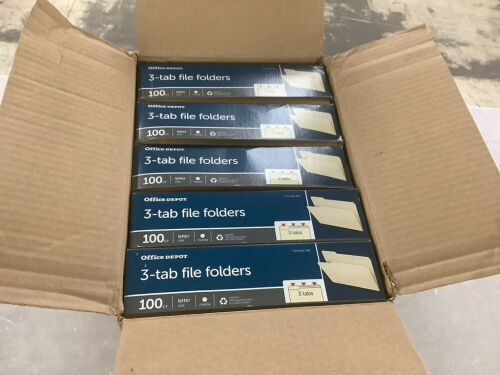 Case of Office Depot 3-Tab File Folders, 500 ct  - Lot 626