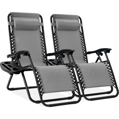 Set of 2 Adjustable Zero Gravity Patio Chair Recliners w/ Cup Holders - Lot 7231